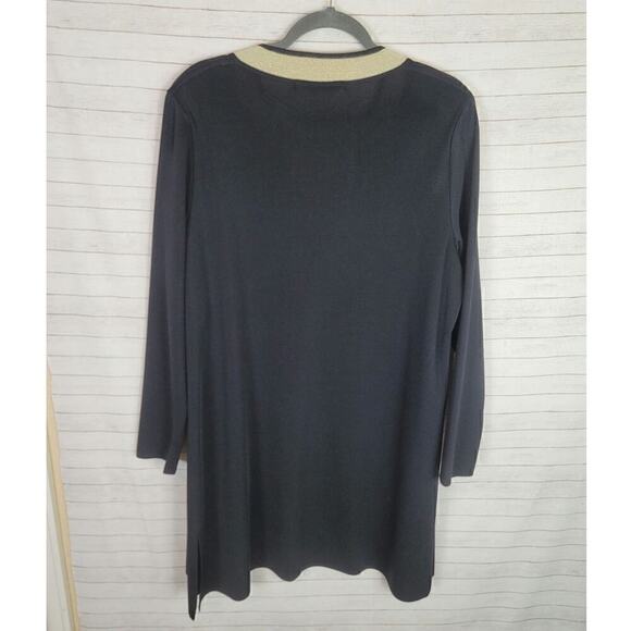 Exclusively Misook Black Midi Cardigan w Metallic Gold Border Detail, sz Large - Picture 11 of 16